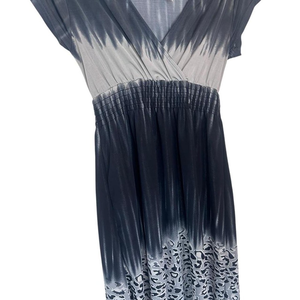 Cristinalove Women Gray Black Tie Dye Leopard Print Smocked Maxi Dress Size S